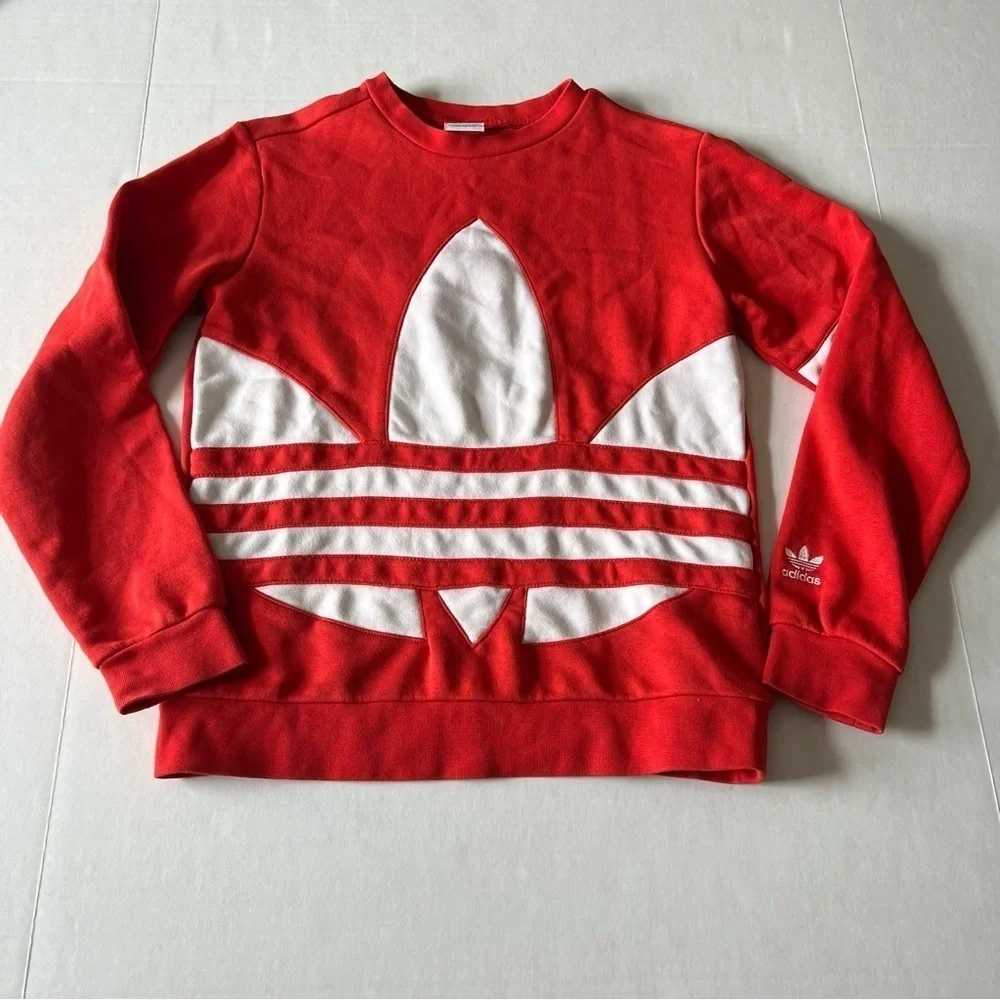 Adidas Junior Big trefoil crewneck sweatshirt red white size Medium